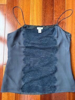 J. Crew Navy Lace-Front Silk Cami Top